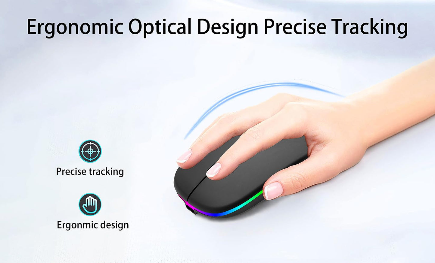 AIKOKOK Wireless Bluetooth Mouse Rechargeable Laptop Mice with LED Use Portable(BT5.2 and USB 2.4G) Dual Mode Connection Silent Slim Computer Mouse for Laptop/iPad Tablet/Apple MacBook/PC (Black)