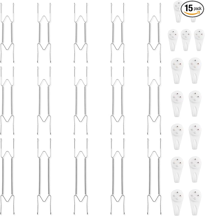 Bilillo 15-Piece Stainless Steel Plate Hangers - Heavy Duty 10/12/14 Inch Invisible Wall Plate Holders with 15 Wall Hooks & 60 Rubber Tip Protectors for 9-16 Inch Decorative Plates (Silver)