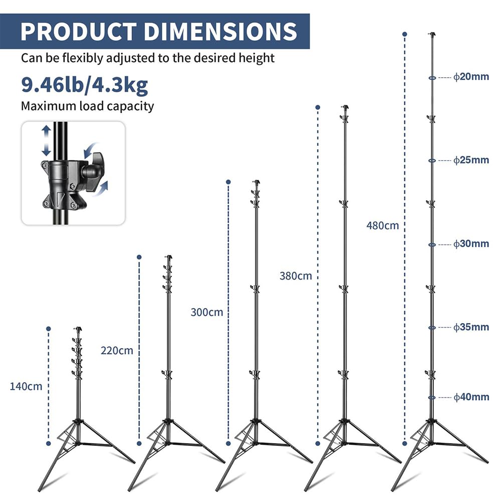 Kate Heavy Duty Light Stand Tripod - 15.7ft Air Cushioned Aluminum Alloy Lighting Stand with Tripod, 2 Sandbags & 1/4"-3/8" Adapter, 9.46lb Load for Studio/Indoor/Outdoor Video Photography