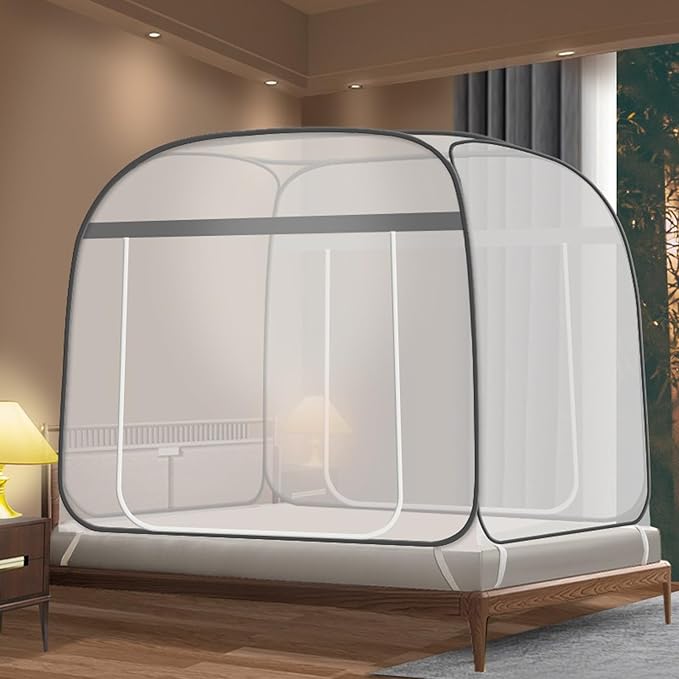 CMINGJ Mosquito Net for Bed, Portable pop up Mosquito Netting with Bottom, Free Installation-Suitable for Bedroom, Camping, Folding Portable Design for Baby Adults (Gray)