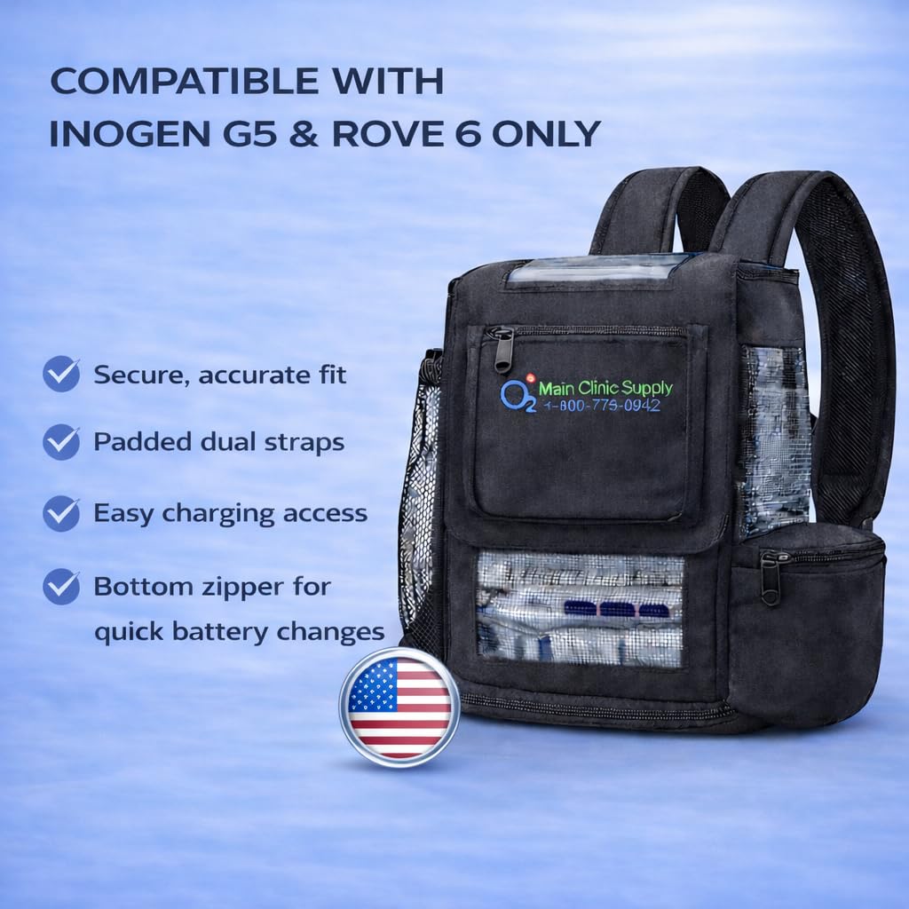Main Clinic Supply Exclusive O2TOTES Backpack for Portable Oxygen Concentrator | Compatible with Inogen G5 and Rove 6 | Travel-Friendly Carrying Case with Battery Storage