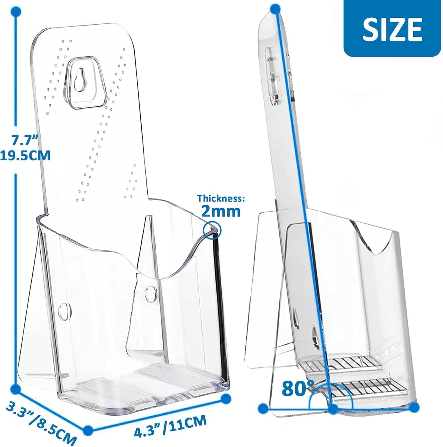 Acrylic Brochure Holder 4x9 Inch, Clear Pamphlet Holder Display Stand for Trifold 4 Inch Flyers, Booklets, Table Signs, Plastic Rack Card Holder for Office, Home, Store, 2 Pack