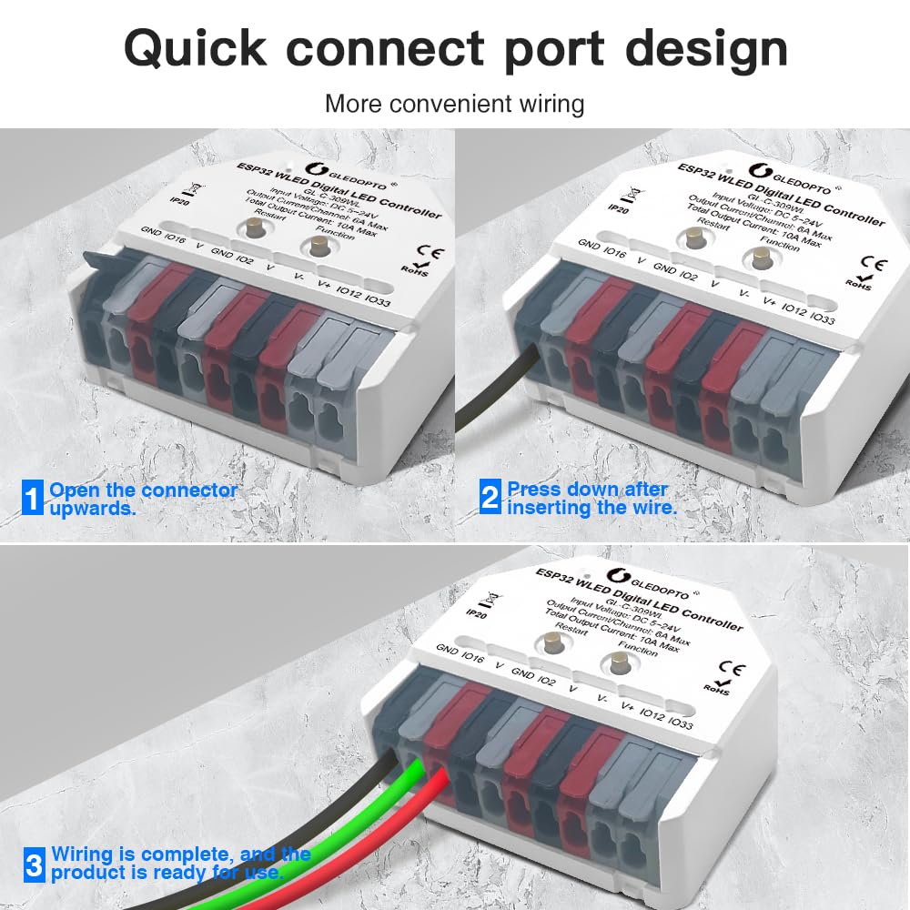 Gledopto Esp32 Mini Wled Led Controller Dc 5~24V Diy Dynamic Lighting Work With Addressable Digital Fcob Rgb Ic Ws2811 Ws2812 Sk6812 Tm1814 Ws2813 Ws2815 Strip Light Easy Wiring