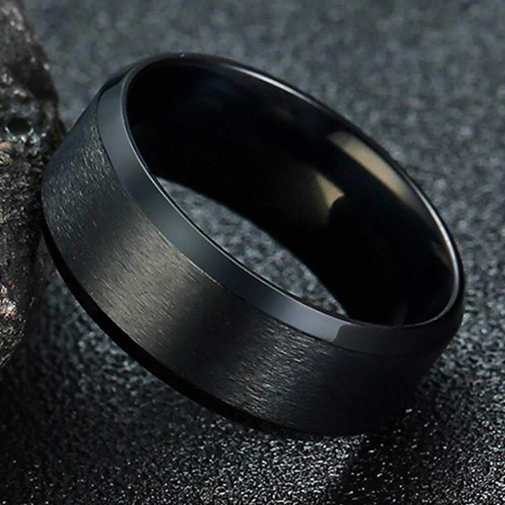 8mm Brushed Matte Black Titanium Stainless Steel Classical Simple Plain Ring Wedding Band (Stainless Steel, 5.5)