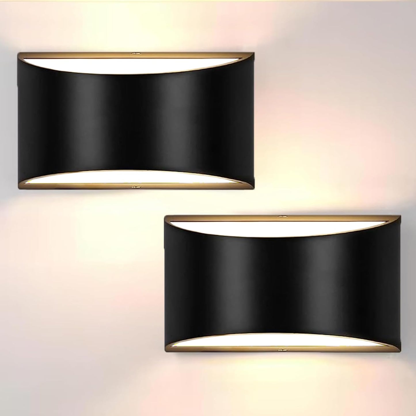 Lightess Wall Sconces Set of 2, Modern LED Hardwired Lamps, 3000K Warm White, Black, Model 9930218