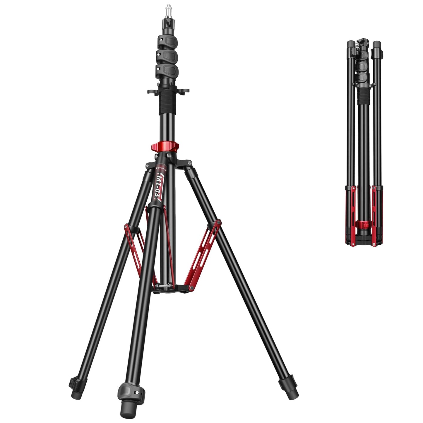 FreeSea Light Stand Photography - 1.4in Oversized Tubes Heavy Duty Stand, Aluminum Alloy Construction, 106in Tall Tripod with Flip-Lock & Gas Spring, Holds Softboxes/Ring Lights up to 8KG