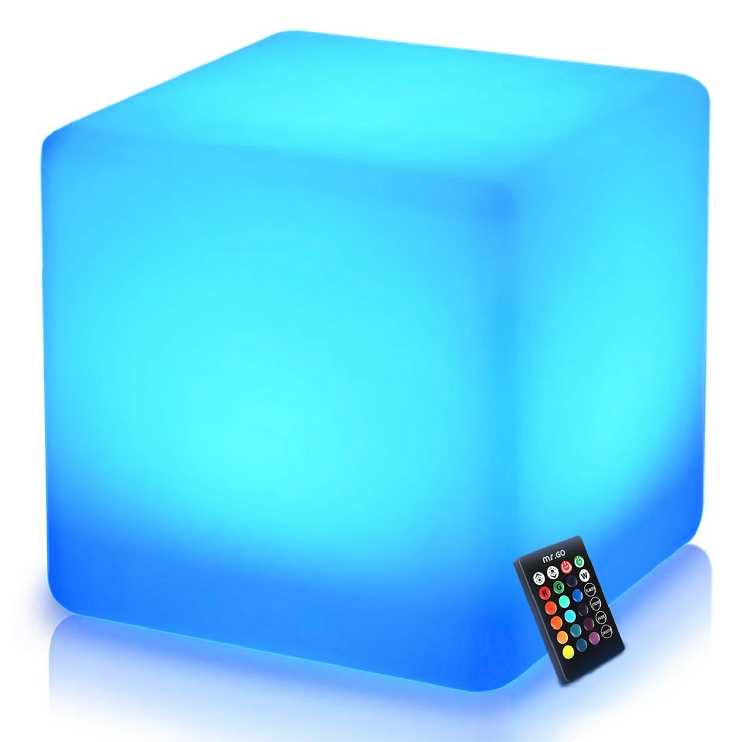 Mr.Go Led Cube Chair Light - 16-Inch Rechargeable Waterproof Color Changing Seat, 16 Rgb Colors, Model Cq-C105, Polyethylene