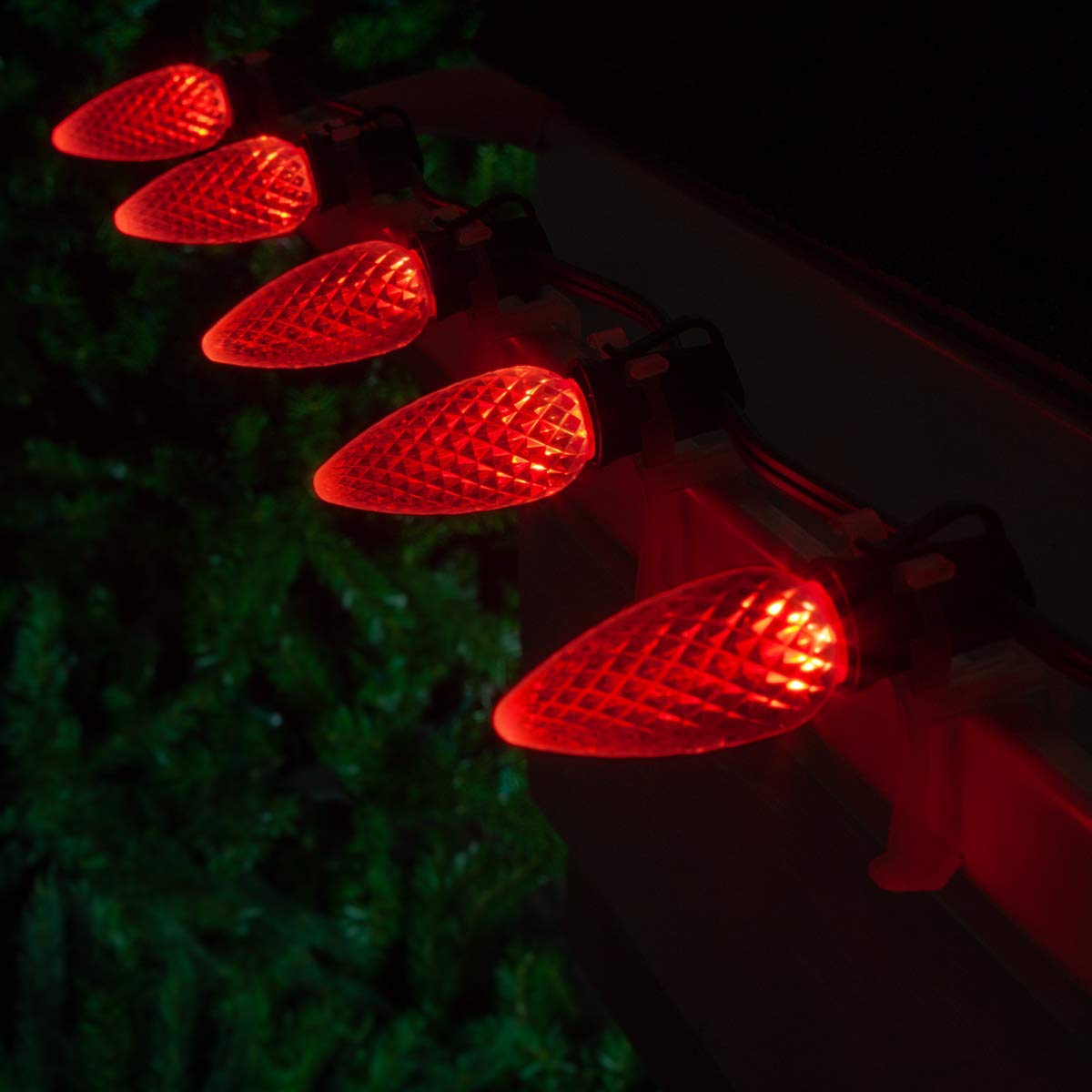 Wintergreen Lighting 25 Pack Opticore Led Red C9 Christmas Light Bulbs - Shatterproof Valentine Lights E17 Base  Heavy Duty Polycarbonate Led Replacement Bulbs (Faceted)