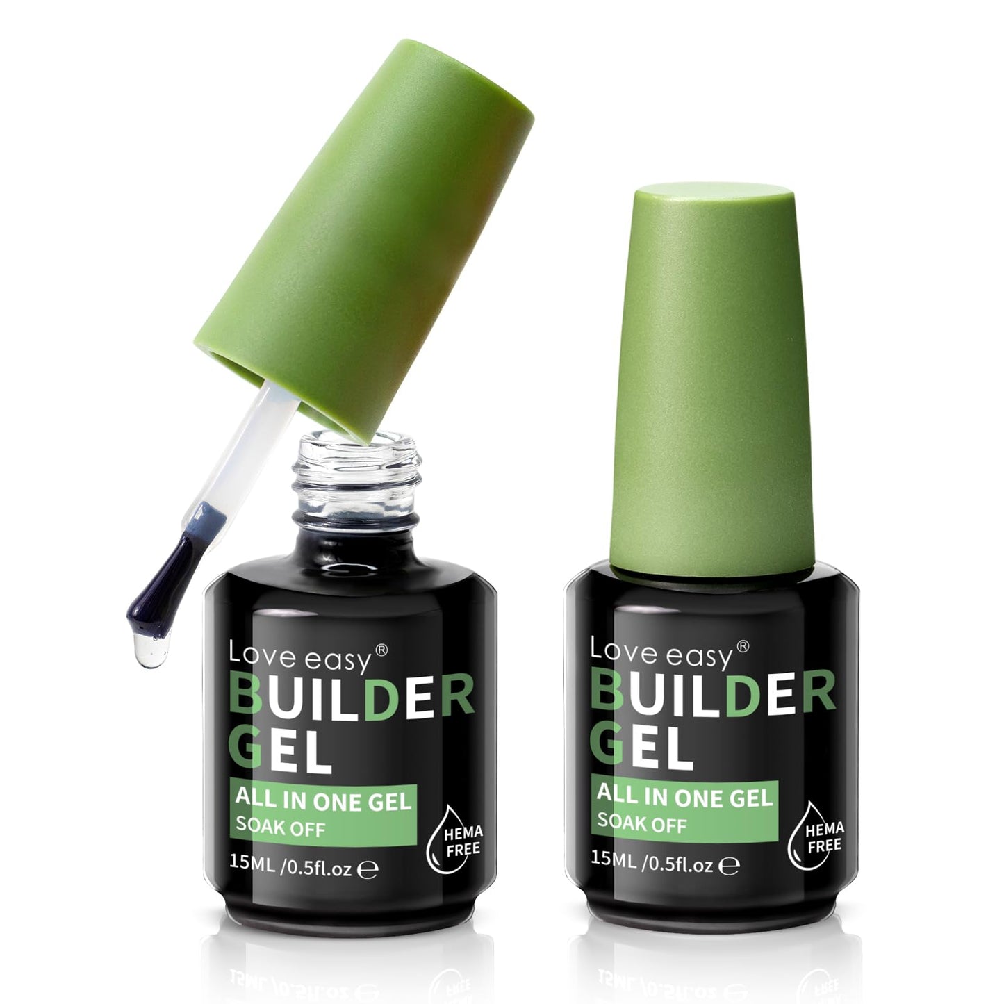 Love easy Builder Gel for Nails, 2 Pack Crystal Clear Soft Polish Fast Self-leveling Apex Strength Thickness Enhancement Buildin