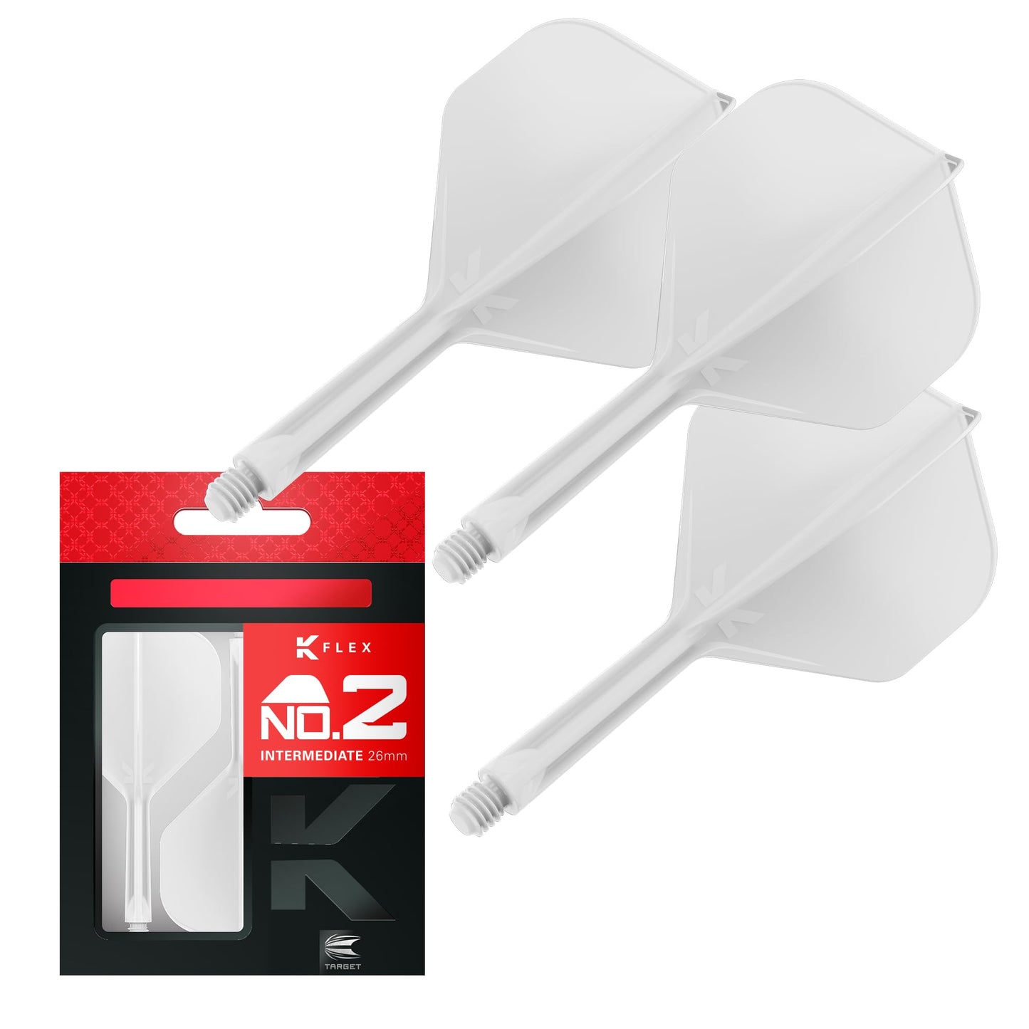 Target Darts K Flex Integrated Dart Flights And Shafts  No.2 White (Intermediate) | Pack Of 3 K-Flex - No2  Kflex All In One Moulded Dart Flight & Stem | Professional Dart Accessories