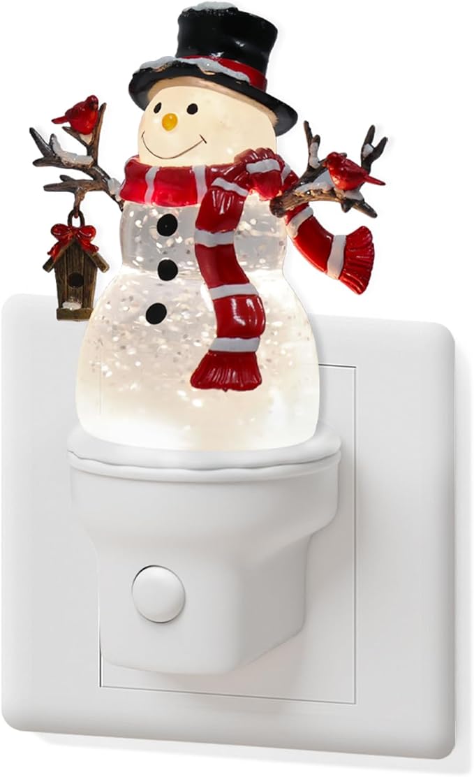 Christmas Snowman Night Light Plug into Wall Water Swirling Glitter USB Portable Christmas Decorative Night Light Decoration for Kids Adults Bedroom Kitchen Living Room Holiday Decor (Snowman)