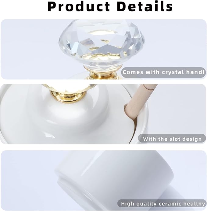 ONTUBE Ceramic Honey Jar with Dipper and Crystal Lid, Small Honey Pot for Home Kitchen, 8oz (Gold)