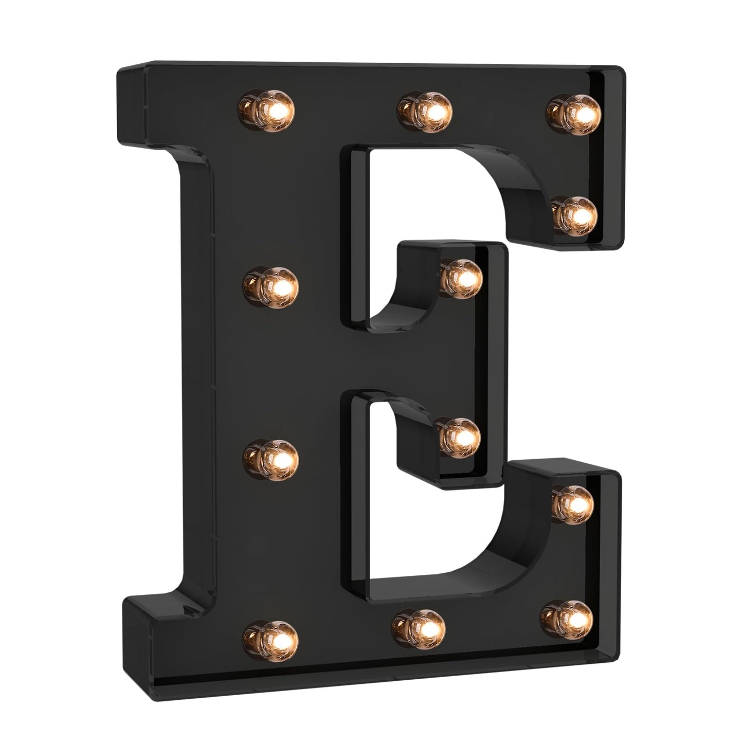 Foaky Black LED Letter Lights - Battery Operated Alphabet Lights for Room Decor, Size E, Model Black-25