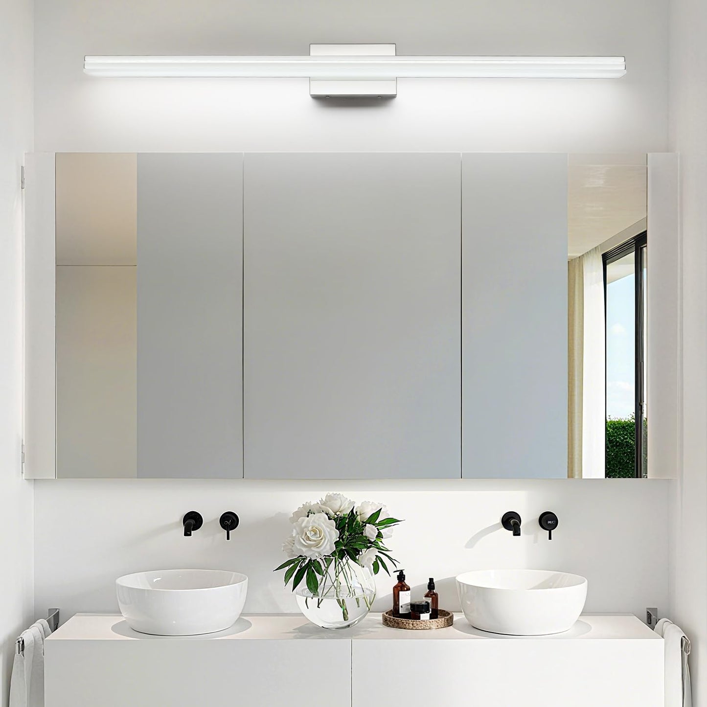 Sinerise 48-Inch Led Modern Bathroom Vanity Light Bar  Chrome Modern Acrylic Bathroom Wall Lighting Fixtures Over Mirror (Cool White 6000K)