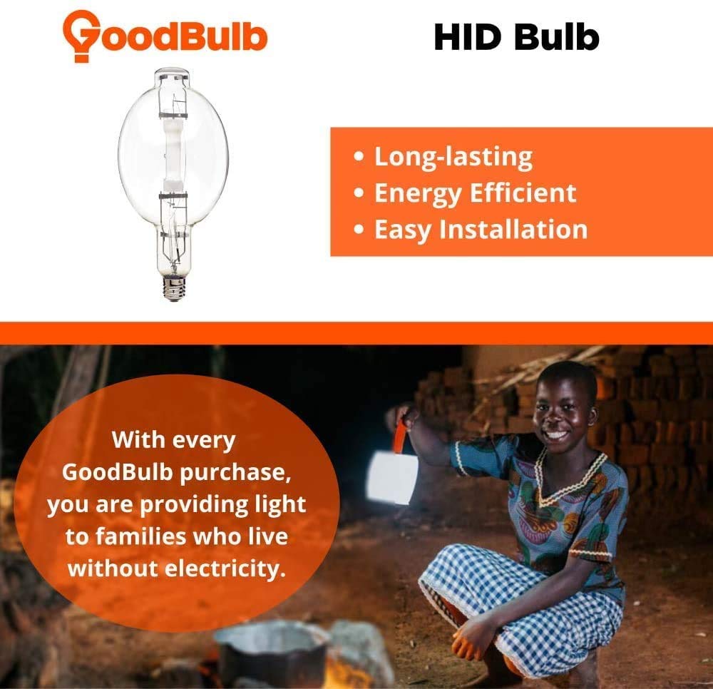 Goodbulb 1000-Watt Metal Halide Hid Light Bulb E39 Base Bt56 Ansi Code M141 High Output Hid Light 4000K Cool White Light Color Clear Finish Car Dealership Lighting Pack Of 2 Bulbs