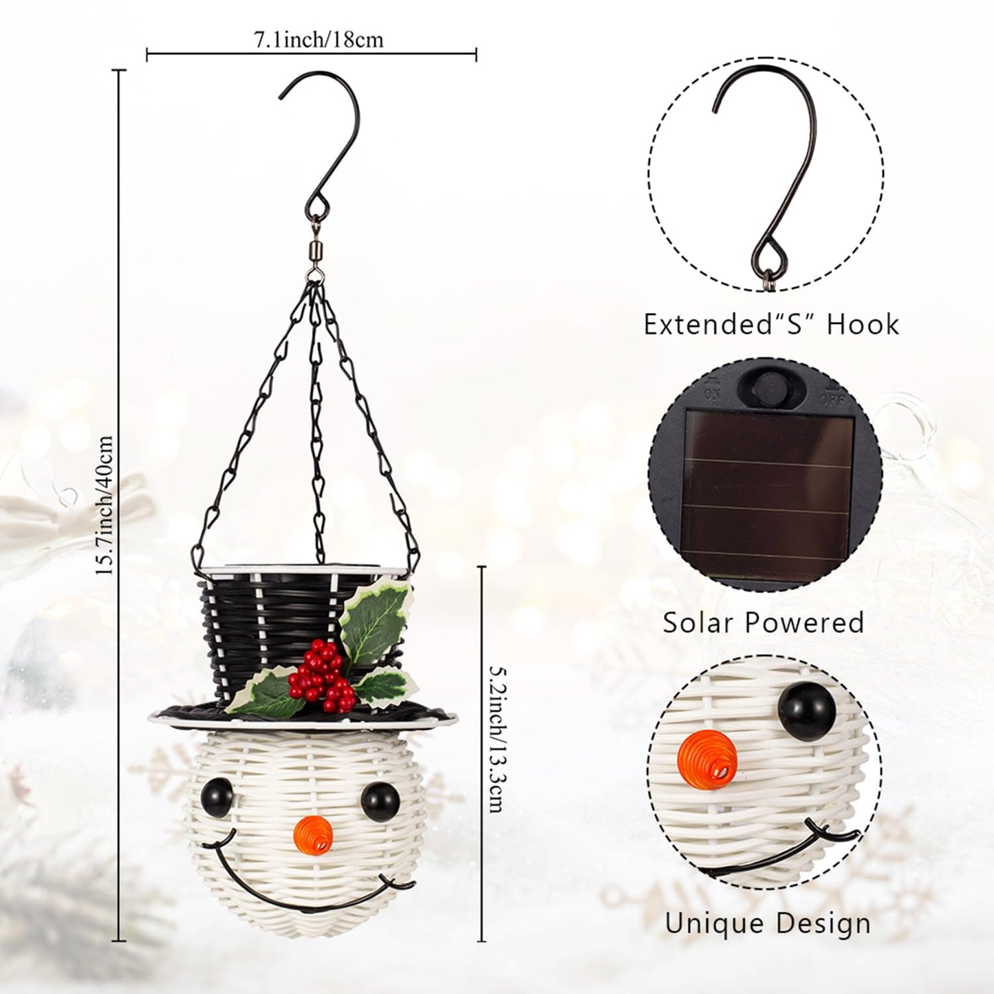 Snowman Hanging Solar Lantern Christmas Outdoor Decorations Yard Rattan Outdoor Lanterns For Patio Waterproof Holiday Solar Powered Lights For Garden Tree Decor