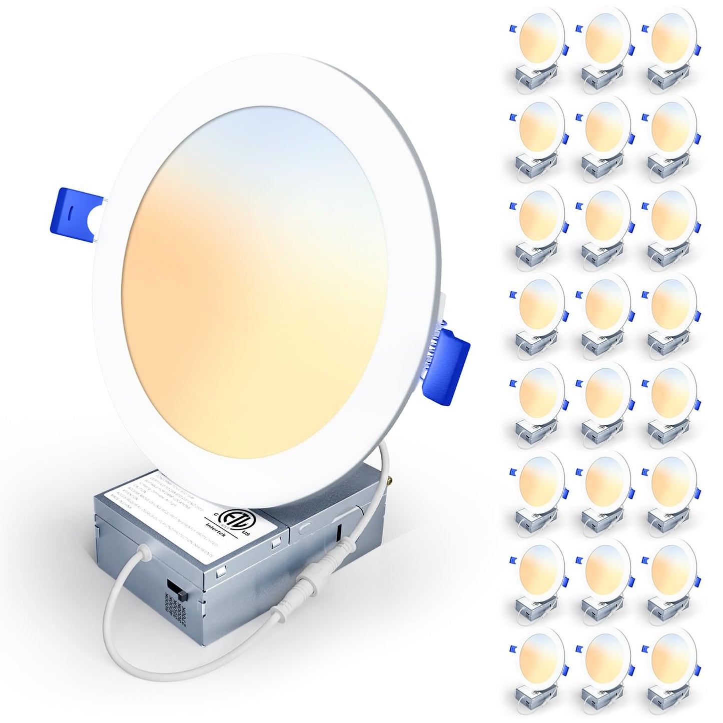 Veriligt 24 Pack 6 Inch 5CCT LED Recessed Light, Silm Canless Recessed Lighting, Dimmable, Damp Rated, 2700K-5000K Selectable, Wafer Ceiling Downlight with Junction Box, 1200LM, 12W 120V, ETL&FCC