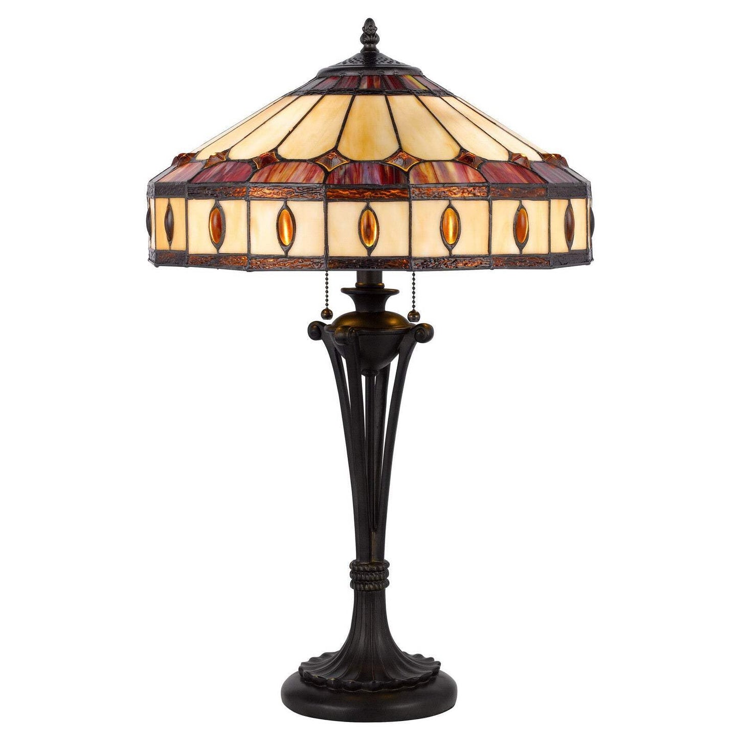 HomeRoots Metal Two Light Table Lamp, 26 in., Purple & Ivory Dome Shade, Model 524749, Black