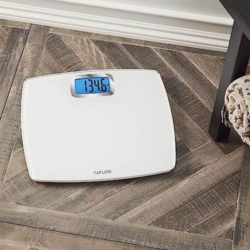 Taylor Digital Scales for Body Weight, Extra high 440 LB Capacity, Unique Blue LCD, Bright White Finish Extra LargePlatfor...