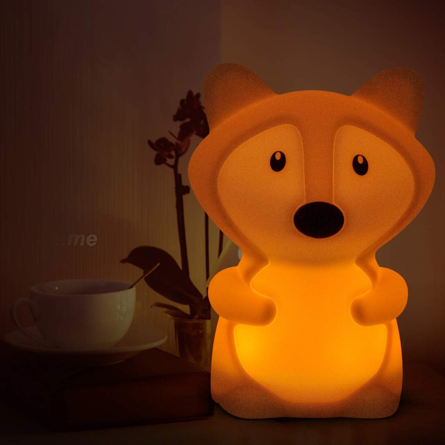 Tianhaixing Fox Kids Night Light, Rechargeable LED Lamp, RGB Colors, Silicone, Model THX8858, White