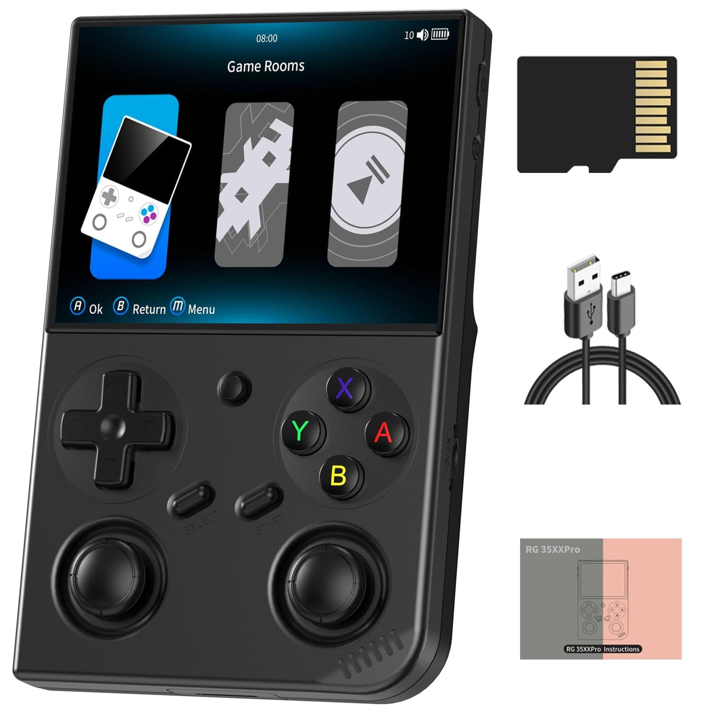 RG35XX Pro Retro Handheld Game Console 3.5-inch IPS Screen 64GB Game Card RG35XX Pro Linux OS Player 3200mAh Battery Compatible with Bluetooth WiFi RG35XXPro Black