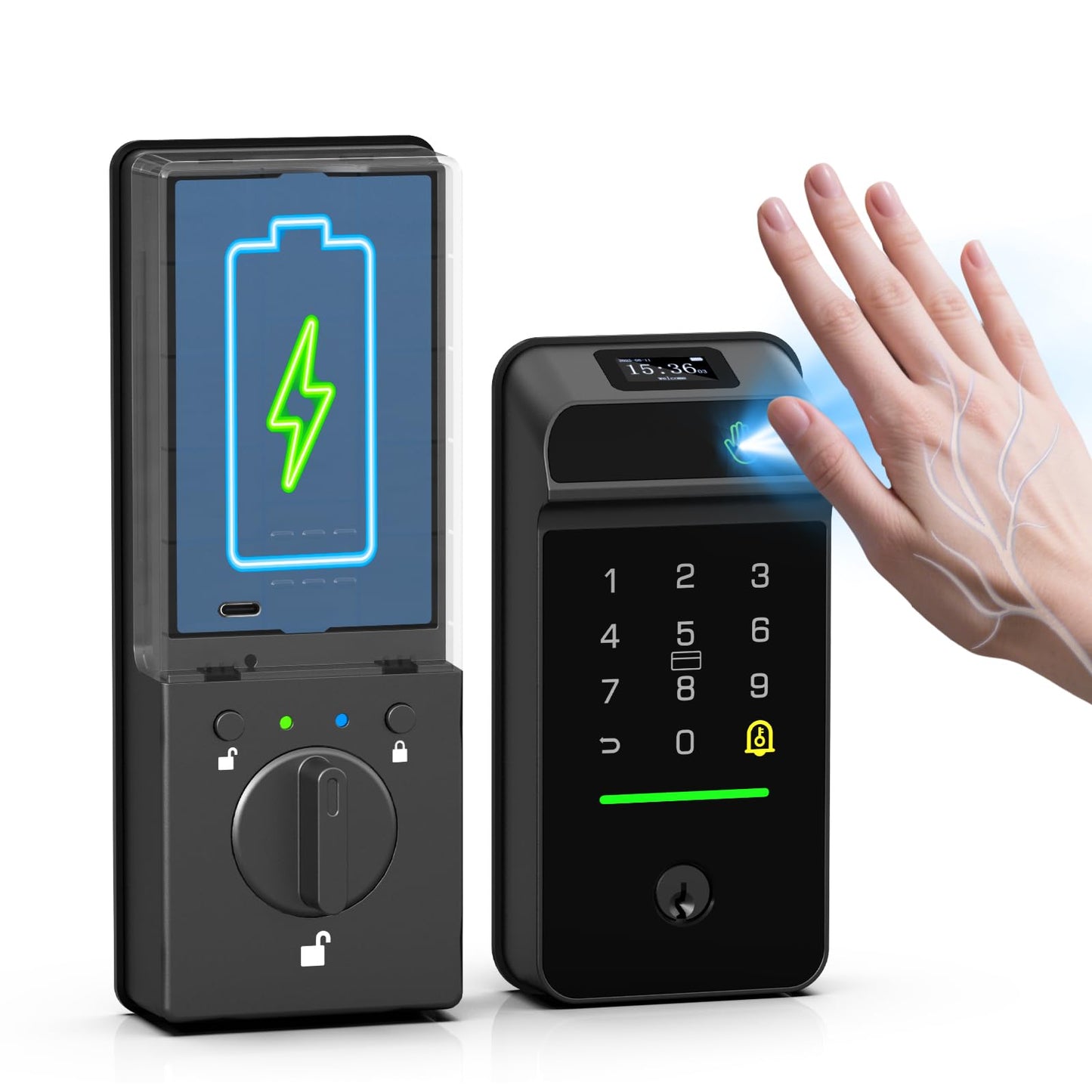 eLinkSmart Palm Vein Smart Door Lock Built-in WiFi, 6 in 1 Keyless Entry Door Lock with App Remote Alexa Control Auto Lock Rechargeable Battery, Waterproof Front Door Deadbolt No hub No Drilling