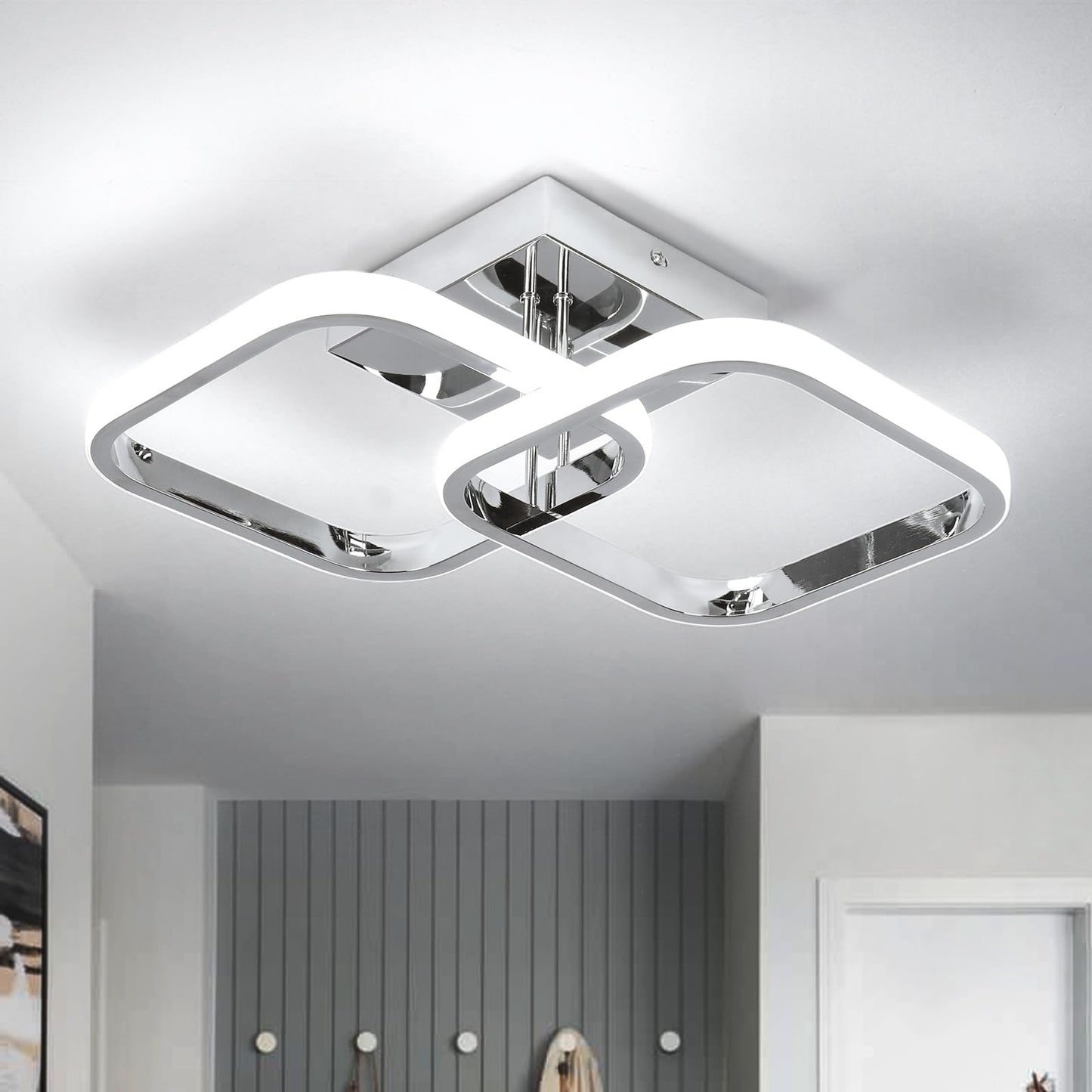 Caneoe 2 Packs Led Ceiling Light Fixture Modern Hallway Light Fixtures Ceiling Lighting Square Close To Ceiling Lights For Bathroom Bedroom Kitchen Balcony Stair Small Hallway Lamp (Chrome)