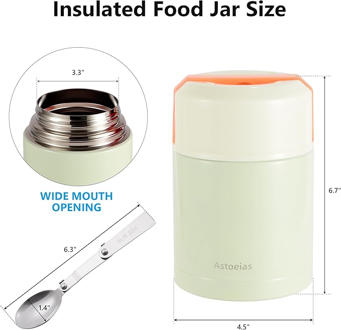Insulated Thermo Soup Jar for Kids & Adults, 27 oz Stainless Steel Thermal Food Container with Spoon, Triple Layer Insulation (Green)