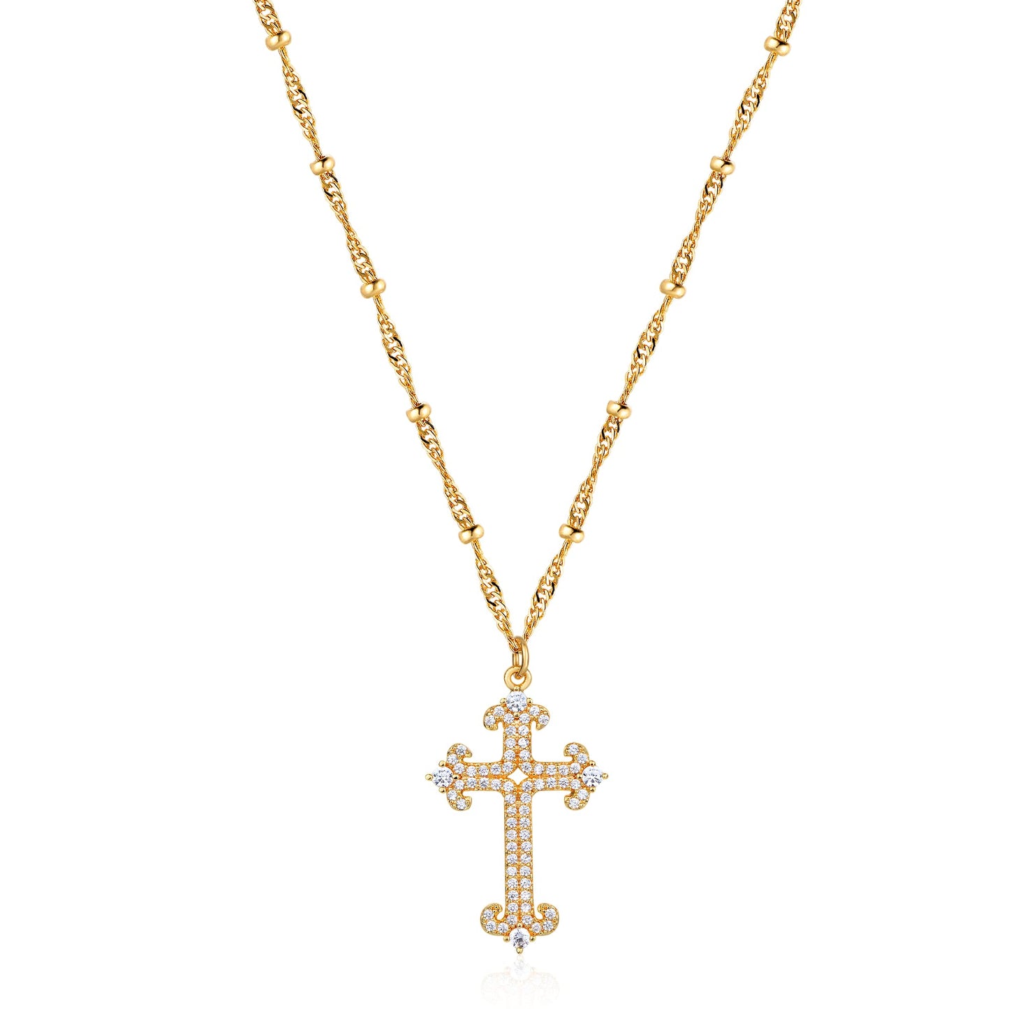 Fettero 14K Gold Plated Cross Necklace, Cross Faith Anchor Pendant Dainty Chain Simple Tiny Zircon Jewelry Gift for Women