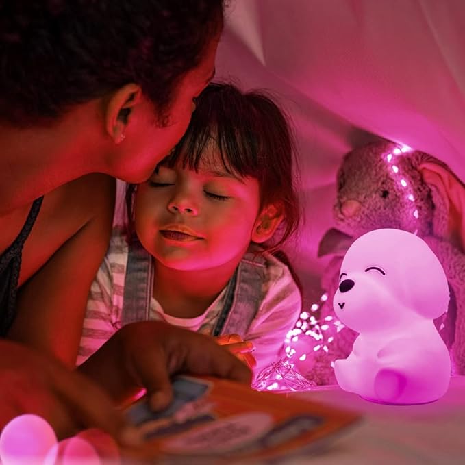 AULTRA Night Light for Kids – 16 Color USB Rechargeable Dog Lamp for Baby Nursery, Soft Silicone Night Light, 2 Brightness Levels, 10-Hour Use, Squishy Puppy Gift for Boys & Girls