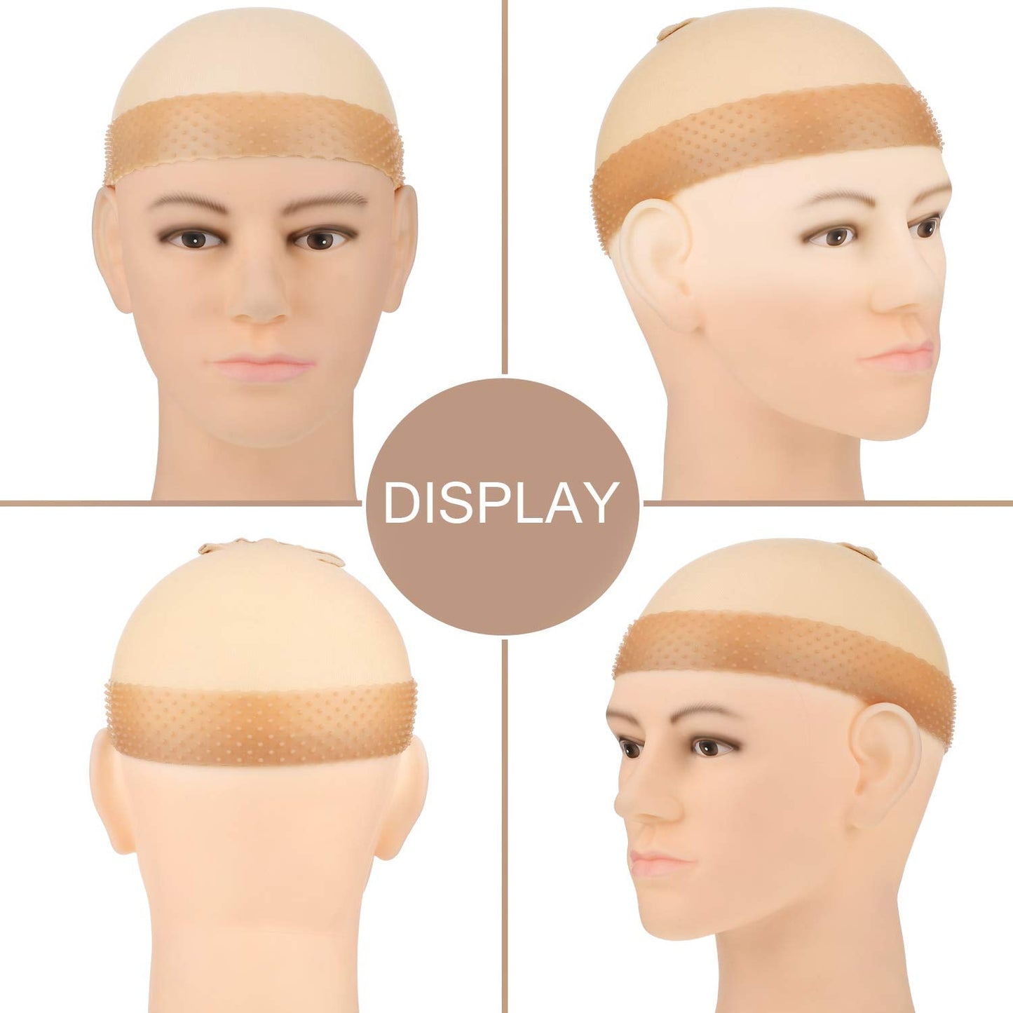 4 Pieces Nylon Wig Caps and Silicone Wig Grip Band for Lace Front Set for Women Human Hair Seamless Non-slip Headband Stretchy A
