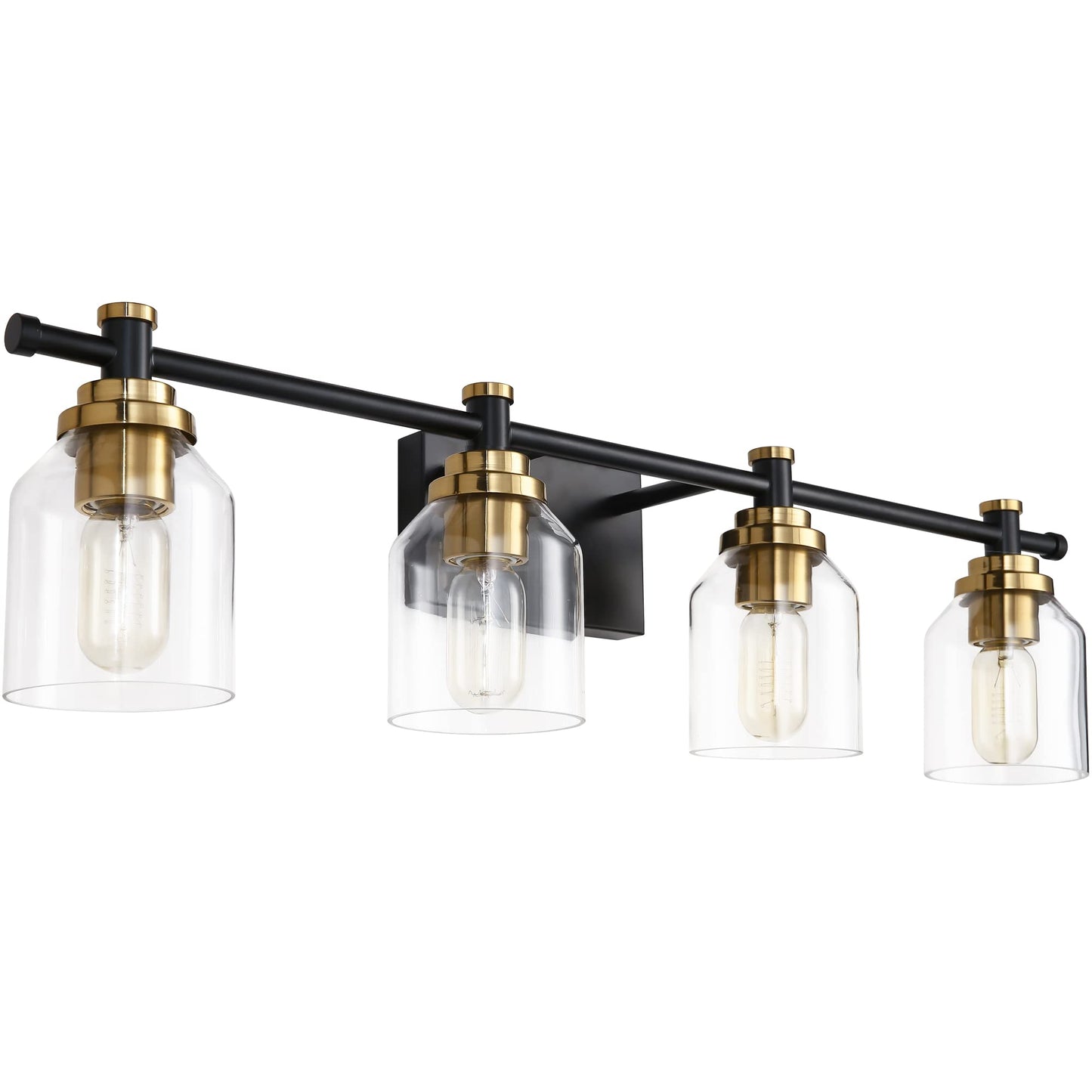SOLFART Vintage Vanity Light Fixture, 4 Lights, Clear Glass & Black Brass, Model 7900-4T