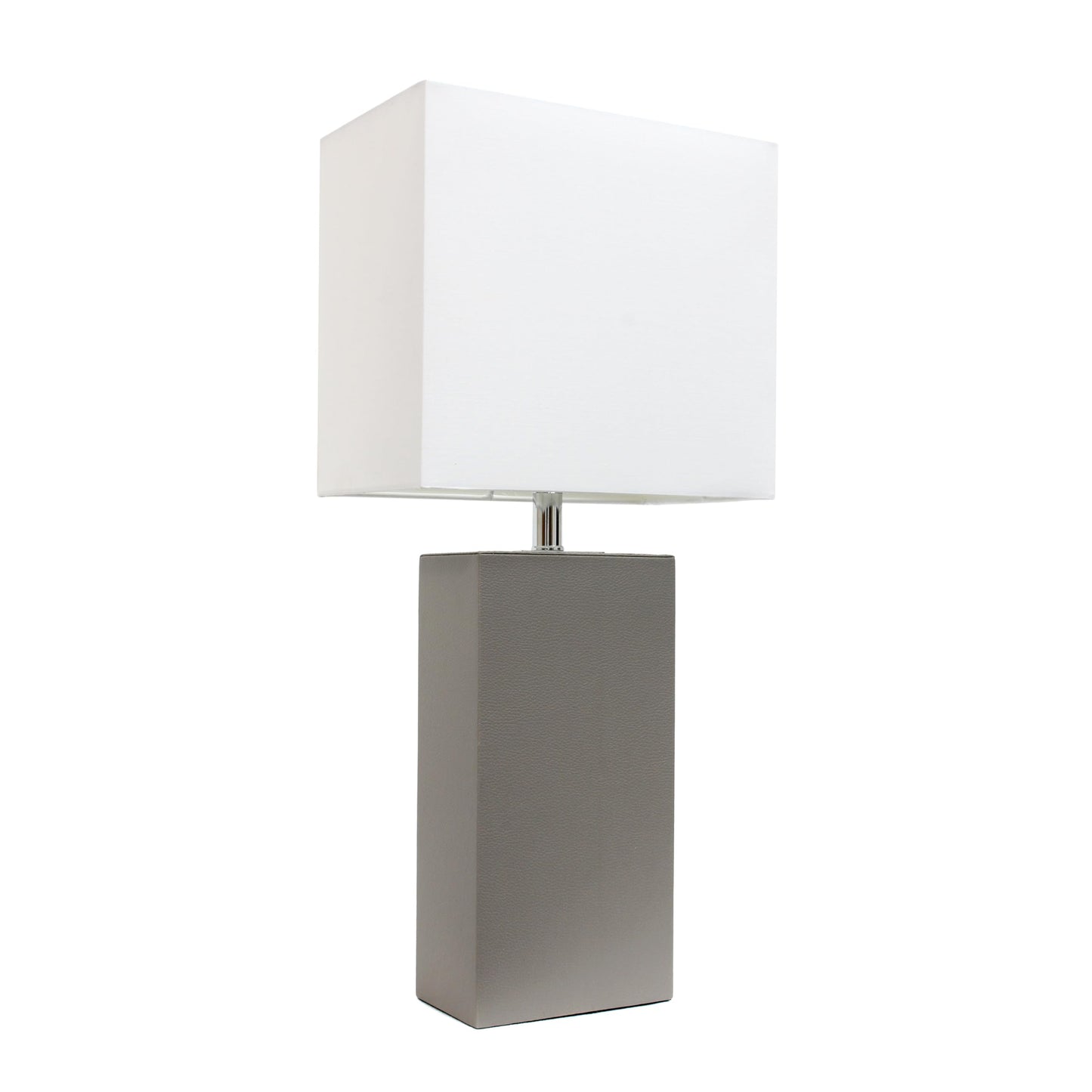 LALIA HOME Lexington 21in Bedside Table Lamp, Gray Leather Base, White Fabric Shade, Modern Décor for Living Room, Bedroom, Foyer