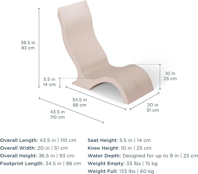 Ledge Lounger - Signature Chair - Inside Pool & Sun Shelf Lounge Chair - Designed for Shallow Shelves Up to 9” - Compatible with All Pool Types - Poolside & Sun Deck Tanning - Set of 2 - Sandstone