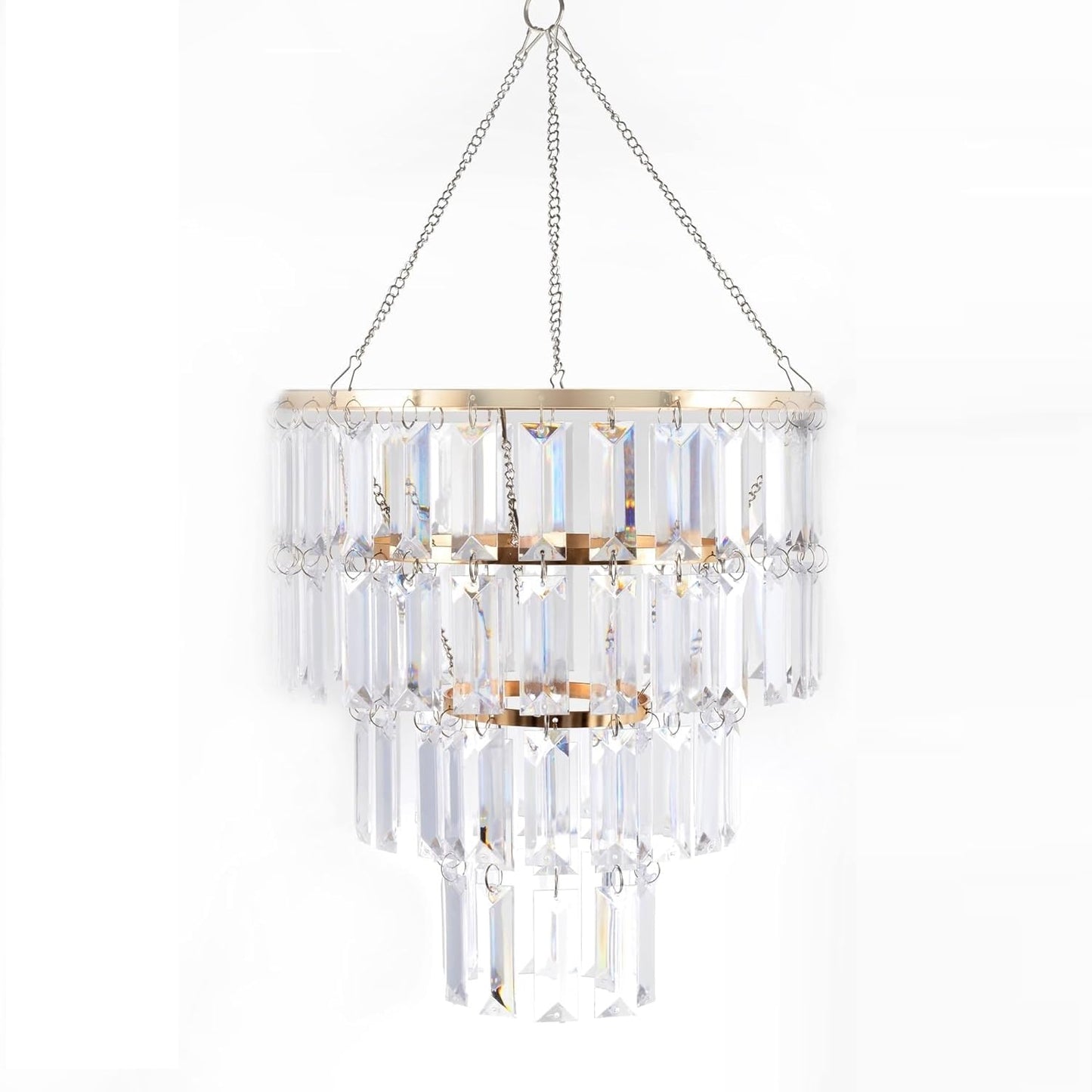 FlavorThings Gold Frame Modern Chandelier Faux Crystal Pendant Lamp, Rectangle, Acrylic, Without Light Cord Kit, W10.25 x H11.5