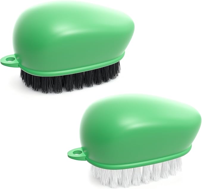 Vegetable Brush Scrubber for Food, Black Stiff Bristles Brush & White Soft Bristles Brush, Dishwasher Safe Ear-Hanging Veggie & Fruit Cleaning Brush for Potato, Mushroom, Carrot, Lemon, Egg