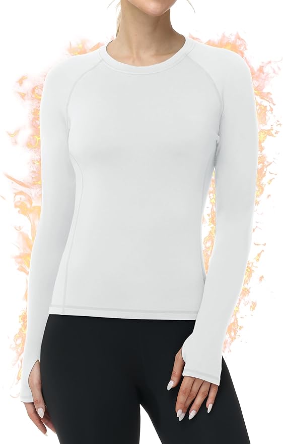 Roadbox Women Thermal Shirts, Warm Long Sleeve Fleece Lined Underwear Tops, Winter Ski Workout Base Layer for Cold Weather