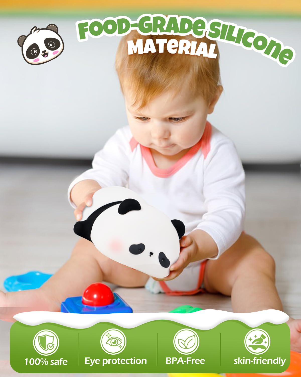 Cute Panda Night Light  Animal Lamp  Food Grade Silicone  Rechargeable  3 Level Dimmable  Squishy Nursery Nightlight For Desk Decor  Funny Gifts Stuff For Boys Girls Baby  White Elephant Gifts