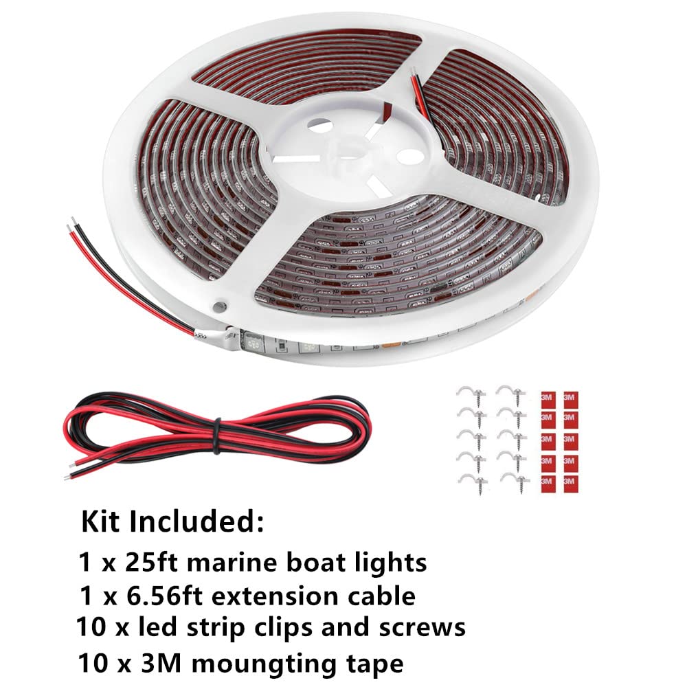 Vbakor LED Boat Lights, Waterproof 25FT Green Strip Lights, Marine Pontoon Deck Interior Lighting, Under Gunnel Night Fishing Accessories