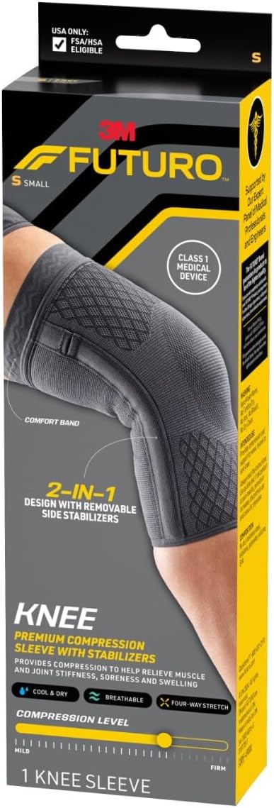 Futuro Premium Compression Knee Sleeve with Stabilizers, Removable Stabilizers, Advanced Customizable Compression Sleeve, ...