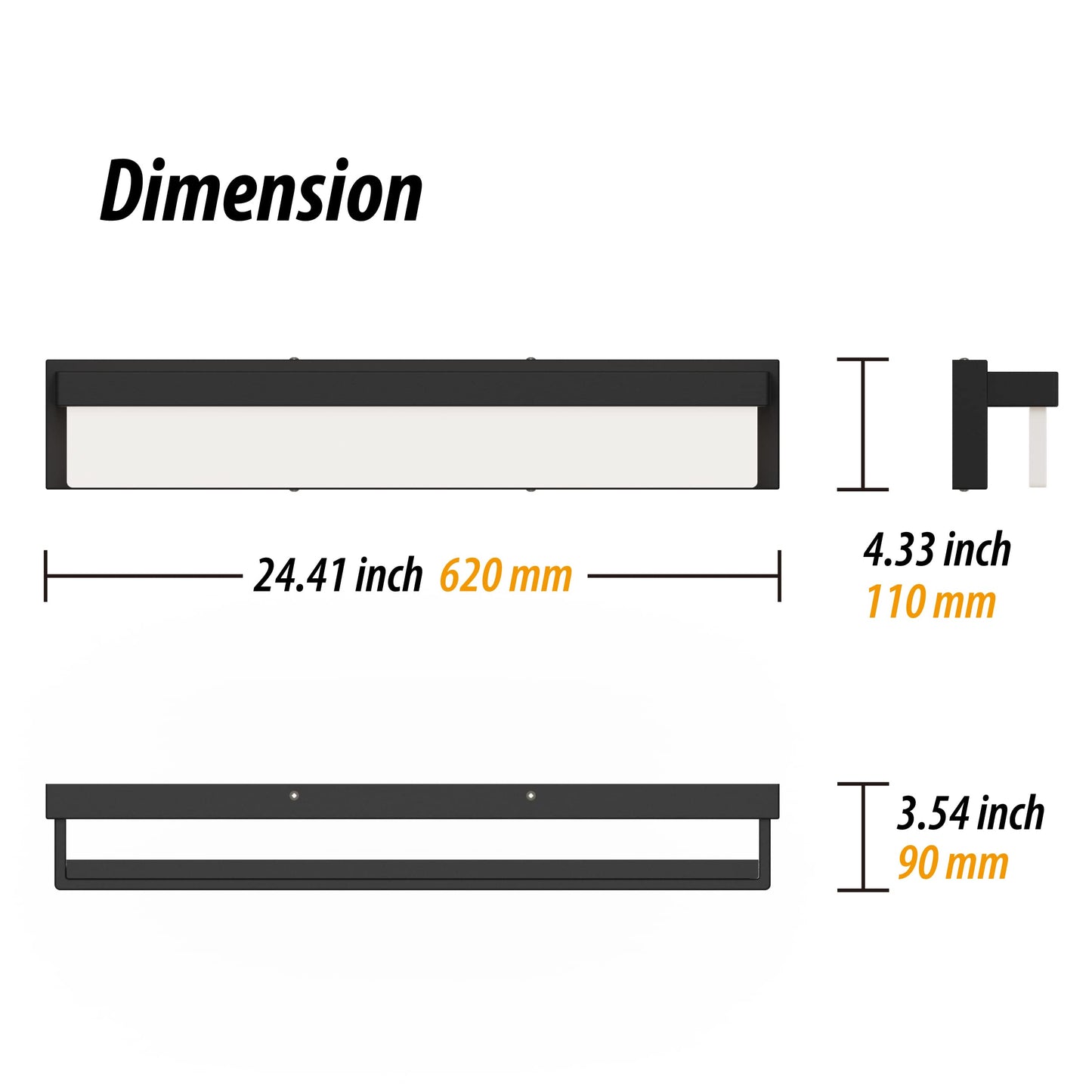 LIGHTINN LED Bathroom Vanity Light Fixture, 24.4in Modern Black Matte Metal, 4000K Daylight, Model 8890-18W-BLK