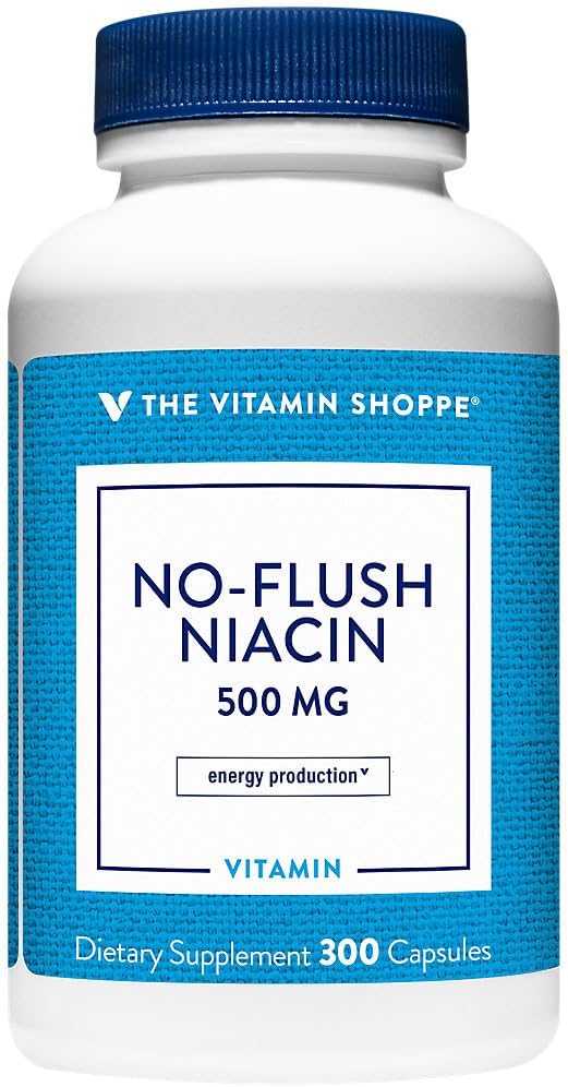 The Vitamin Shoppe No Flush Niacin 500MG, Supports Cholesterol Levels Already Within The Normal Range, Supports Metabolism & Energy Production, Once Daily (300 Capsules)
