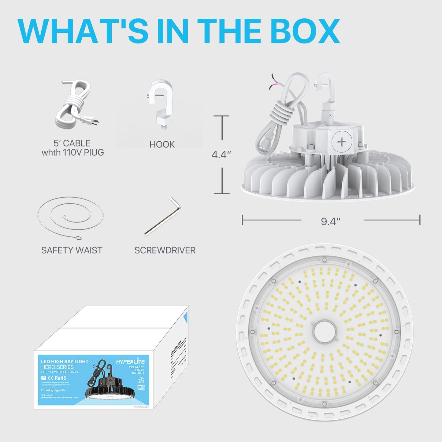 Hyperlite 100W High Bay Led Light, 14,000Lm, 5000K Daylight White, Aluminum, Dimmable, Ul Listed, Model Ces-Ls-H
