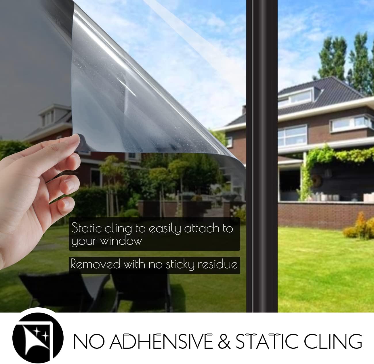 HIDBEA One Way Privacy Window Film, Daytime Mirror Reflective Heat Control UV Sun Blocking Non-Adhesive Static Cling Window Tint for Home and Office (Black-Silver, 29.5 Inch x 13.1 Feet)