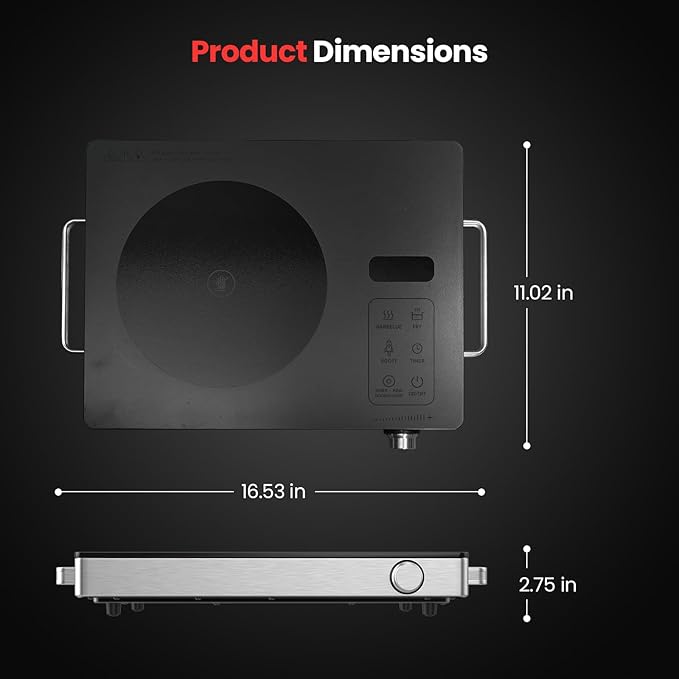 Portable Ceramic Cooktop Infrared Hot Plate,Stainless Steel Countertop Burner With Double Rings Heating Dual Control 10 Power 3H Timer Electric Stove For Cooking 1800W(Gray)