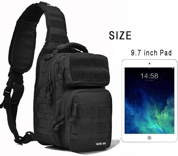 Tactical Sling Bag Pack Military Waterproof Assault Rover Shoulder Sling (Black)