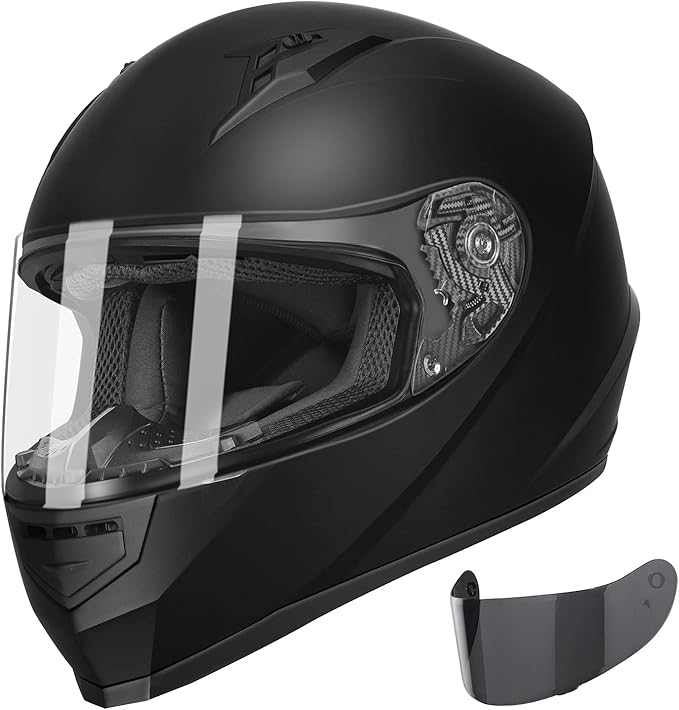 GLX GX11 Compact Motorcycle Helmet - Matte Black, Large - Full Face w/ Tinted Visor, DOT Approved
