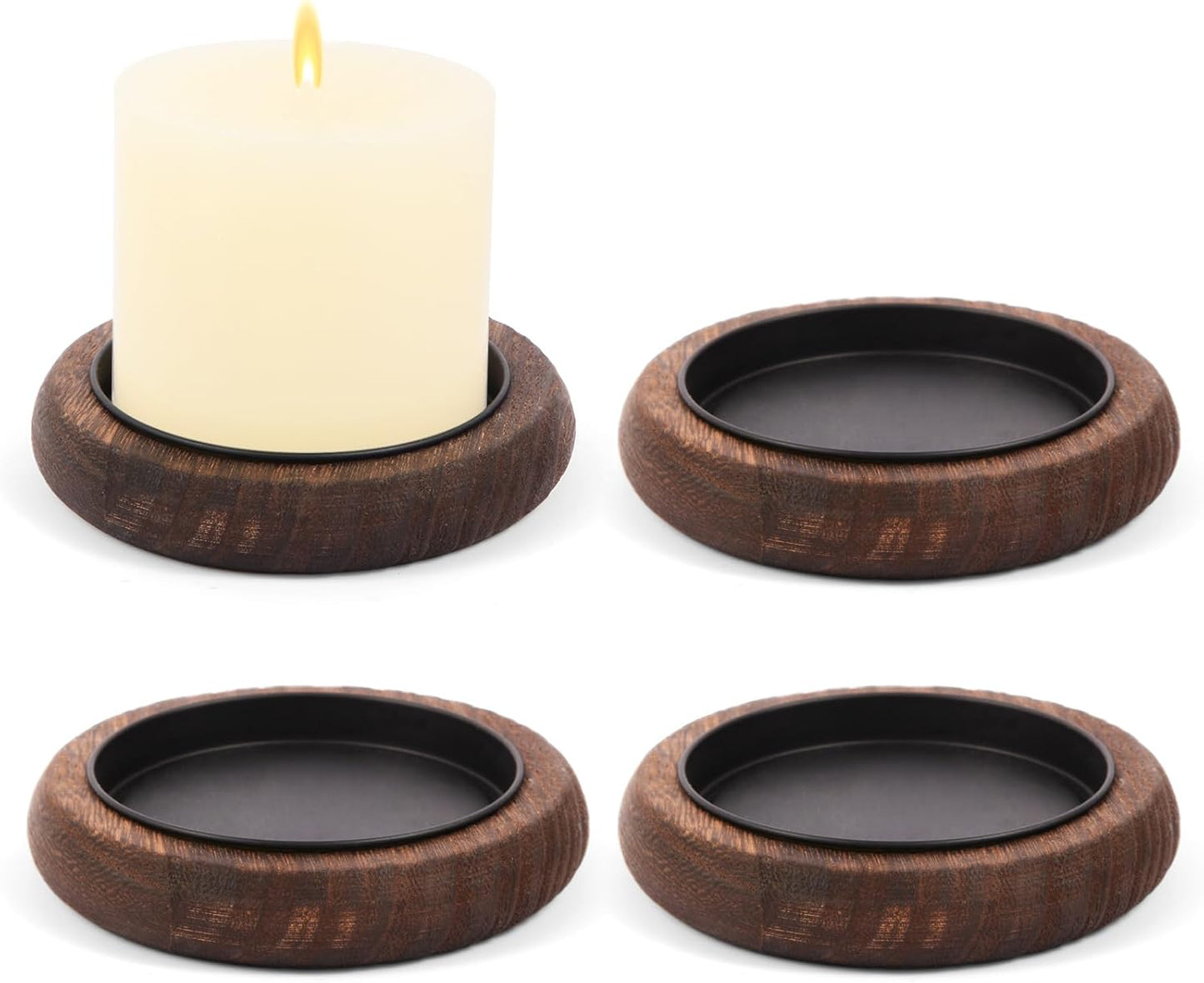 Wood Candle Holder Farmhouse Decor Wooden Pillar Candles Tray for Table Centerpiece Small Decorative Tray Riser Round Wooden Plate Pedestal Stand for Coffee Table for Christmas Decor Mu-4