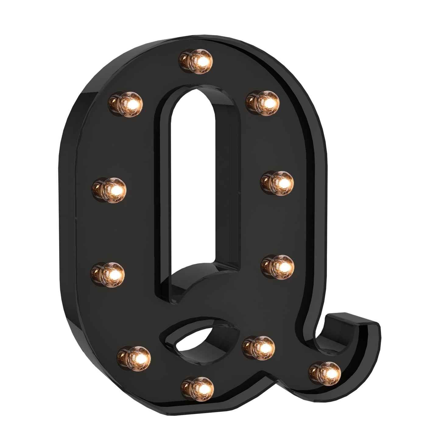 Foaky Black LED Letter Light - Battery Operated Alphabet Decor, Size Q, Plastic Material for Home, Wedding, and Party