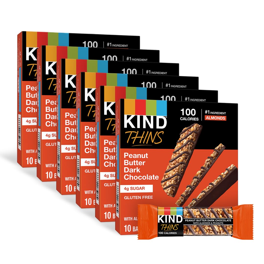KIND THINS Peanut Butter Dark Chocolate Bars  Gluten Free Snacks  4g Sugar  0.74 OZ Bars (60 Count)